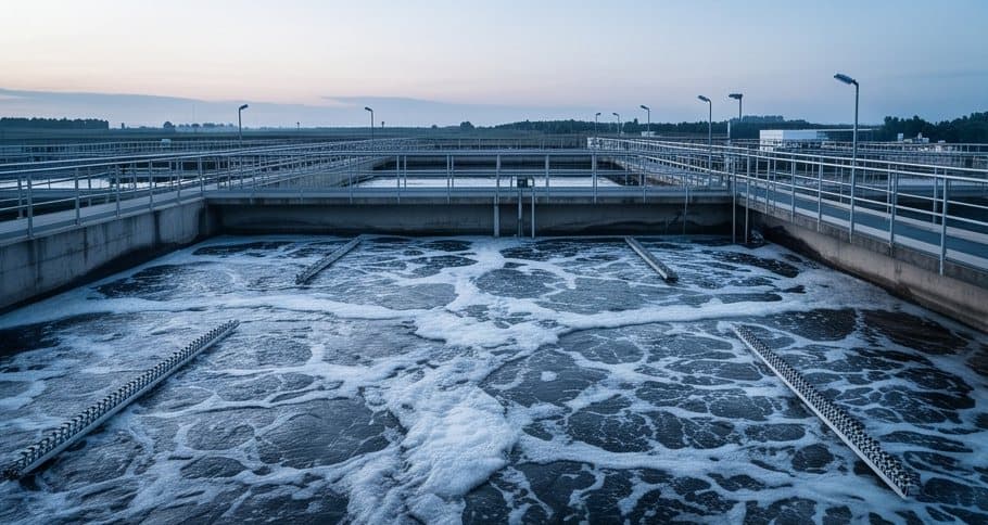 Aeration basin at a wastewater treatment plant